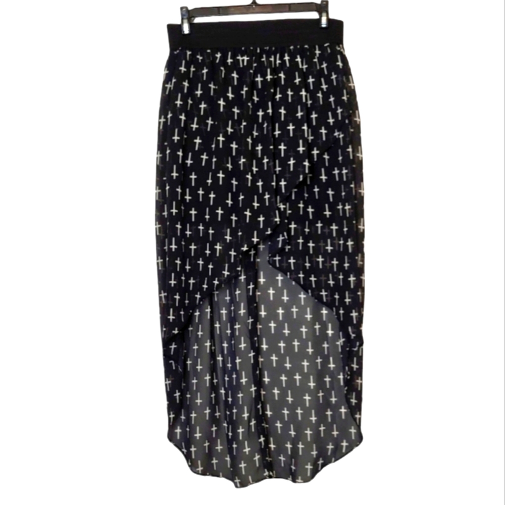 Hot Gal Women's Black Sheer High Low Gothic Skirt with Crosses Size Small Medium